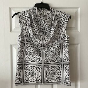 LOFT Black & White Geometric Mock Neck Sleeveless Top